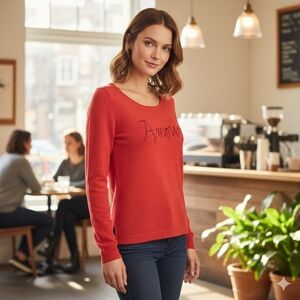 Old Navy Women's Feminine Red Knit 'Amour' Crewneck Sweater Size XS